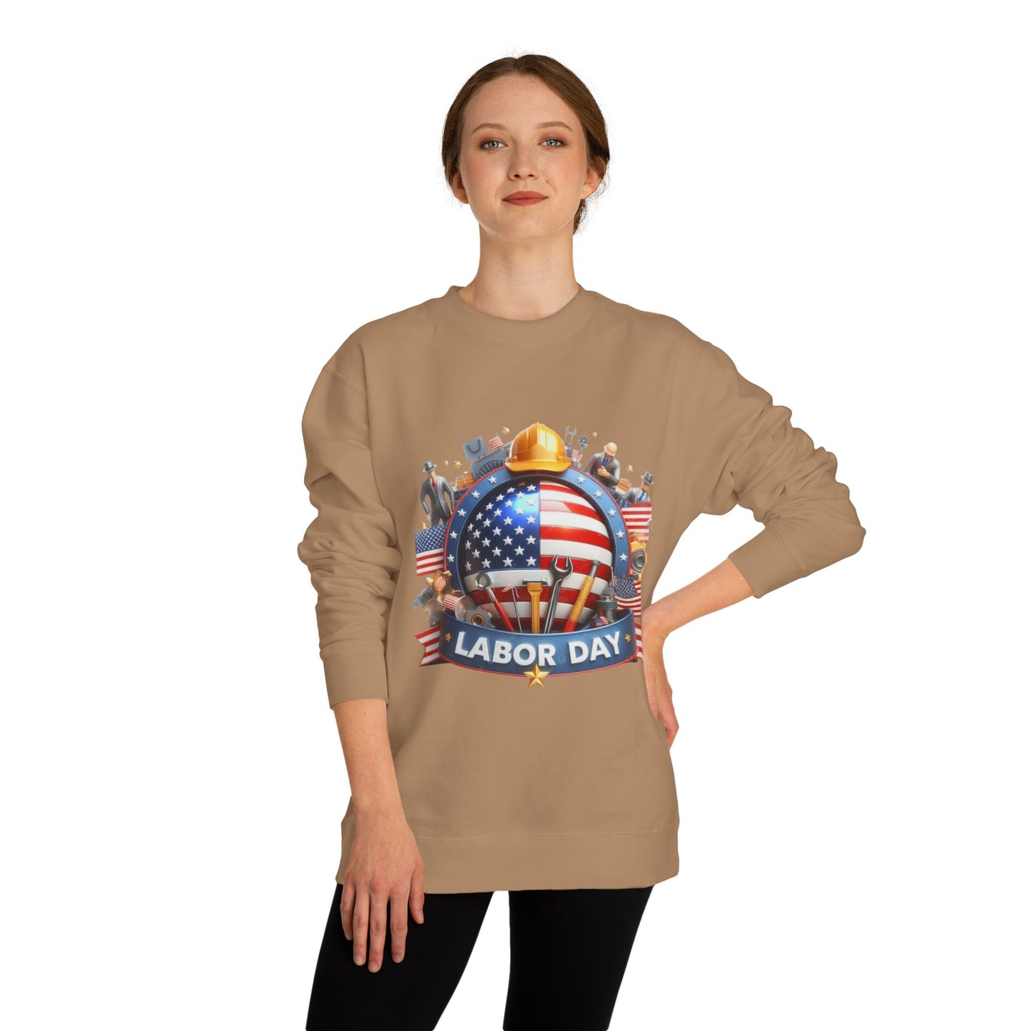 Labor Day Sweatshirt - American Flag Working Hands Design