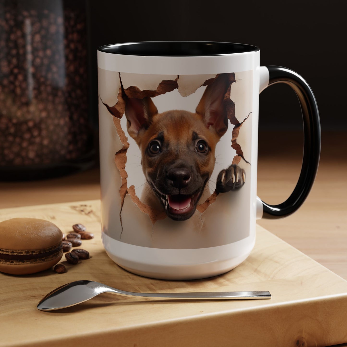 Accent Coffee Mug - Playful Puppy Peeking Through Tear Design (11/15oz)