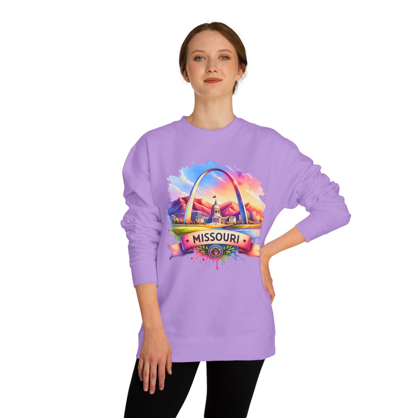Missouri Arch Watercolor Sweatshirt — Colorful St. Louis Landmark Crewneck