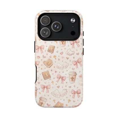 Christian Pattern Phone Case — Cute Cross, Bible & Dove Tough Magnetic Case