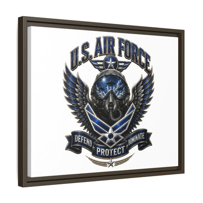 U.S. Air Force Emblem Framed Canvas Print – "Defend Protect Dominate" Military Wall Art