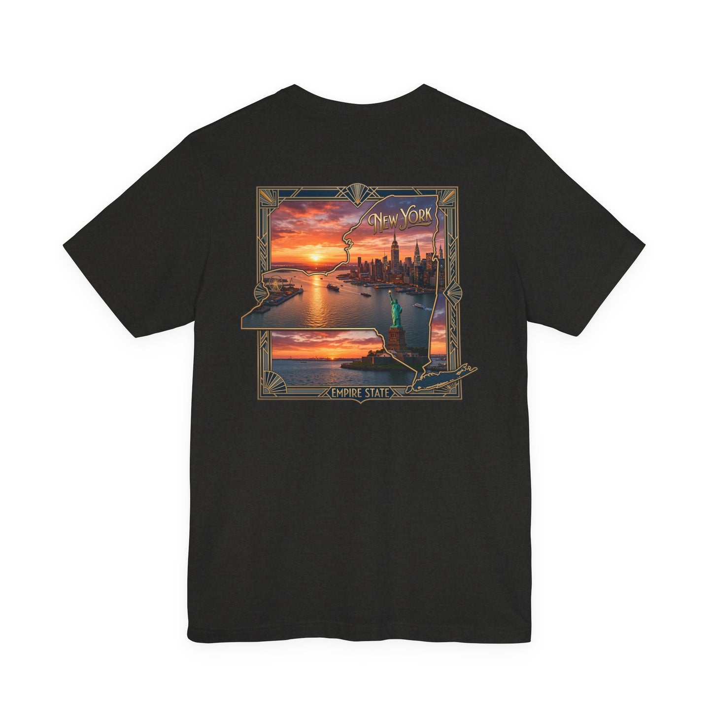 New York Sunset Skyline Tee — Statue of Liberty Vintage Travel T‑Shirt