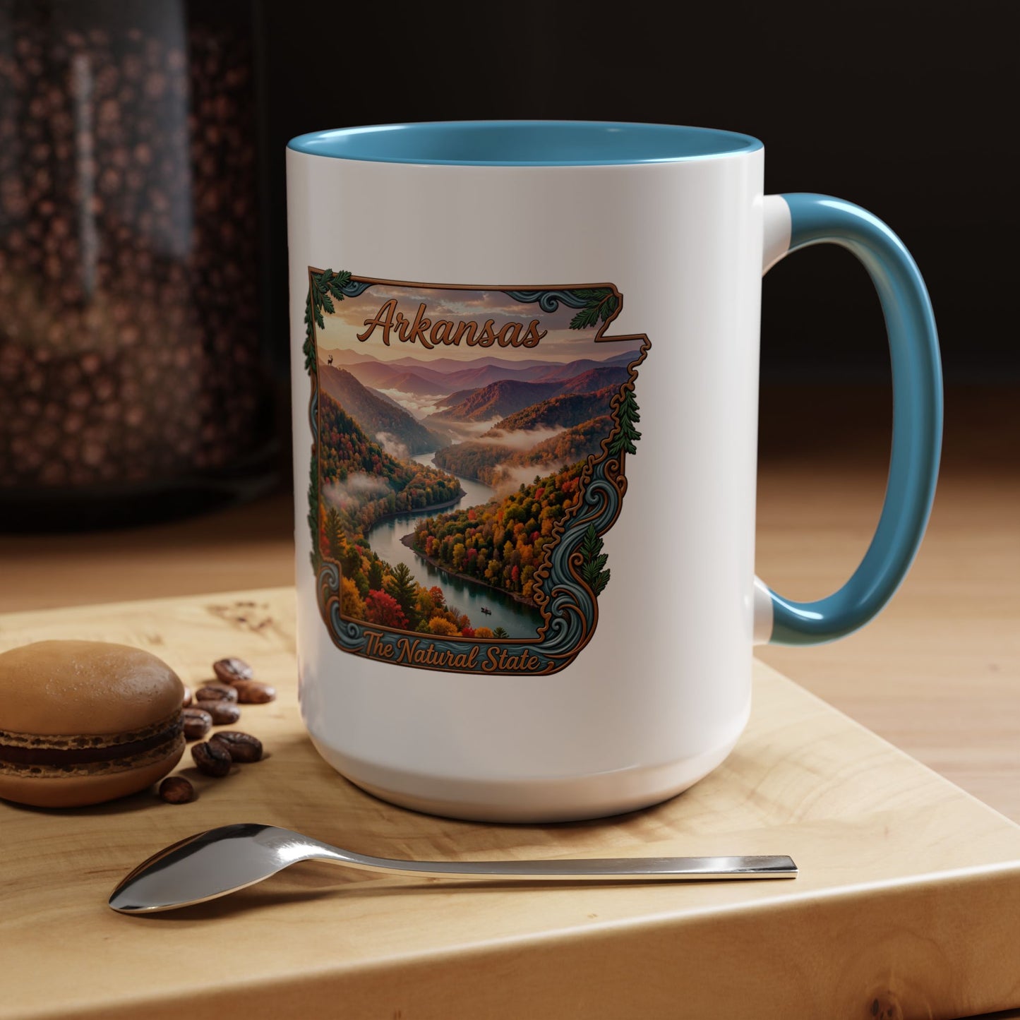Arkansas Scenic Coffee Mug — Vintage State Map River Landscape (11/15 oz)