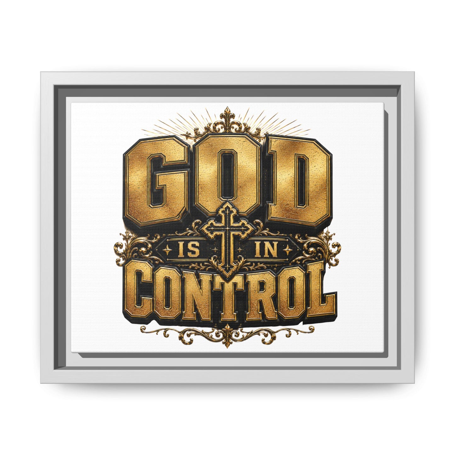 Framed Matte Canvas — "God Is In Control" Inspirational Wall Art