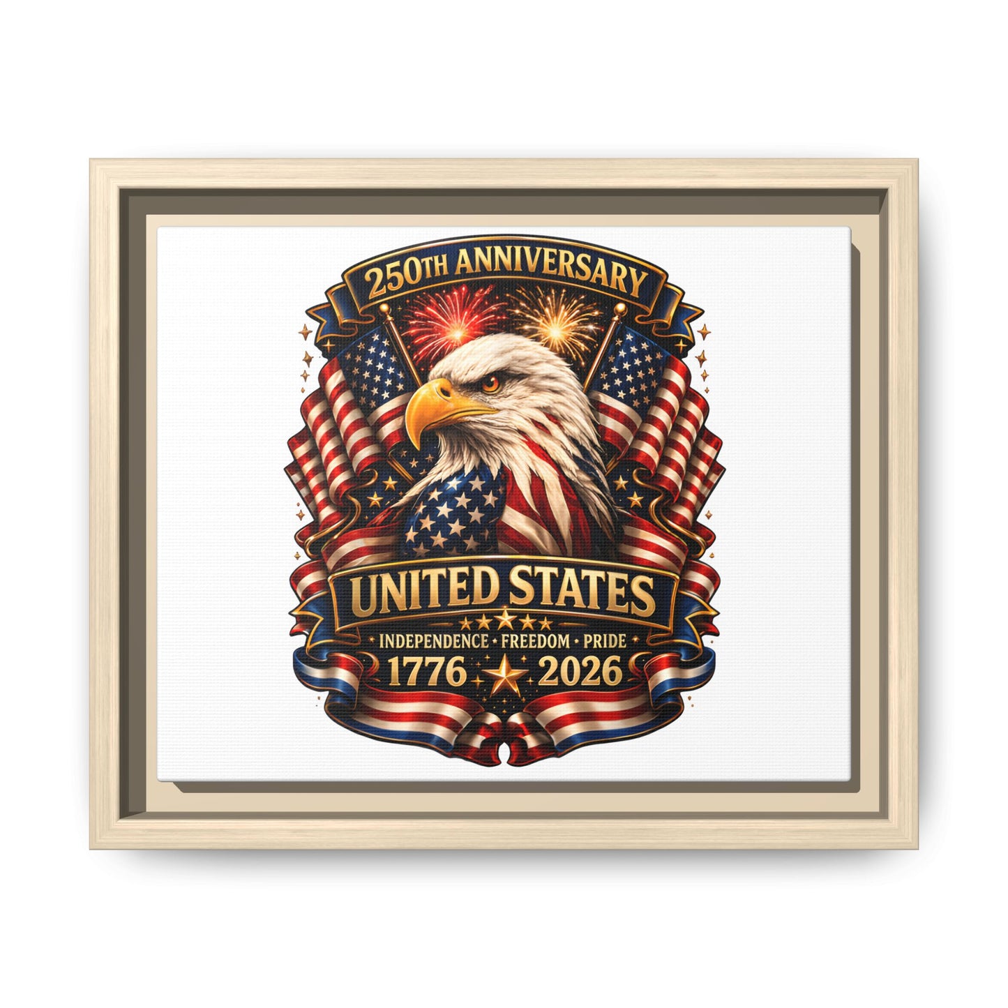 Patriotic Eagle 250th Anniversary Framed Canvas Print — United States 1776–2026
