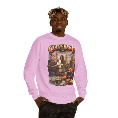 Cleveland Retro Cityscape Sweatshirt — Ohio Pride Football & Rock Design