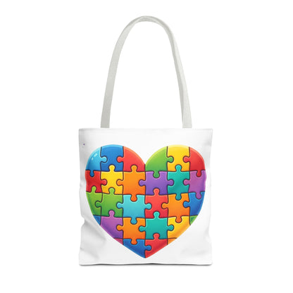 Autism Puzzle Heart Tote Bag - Colorful Awareness Canvas Tote