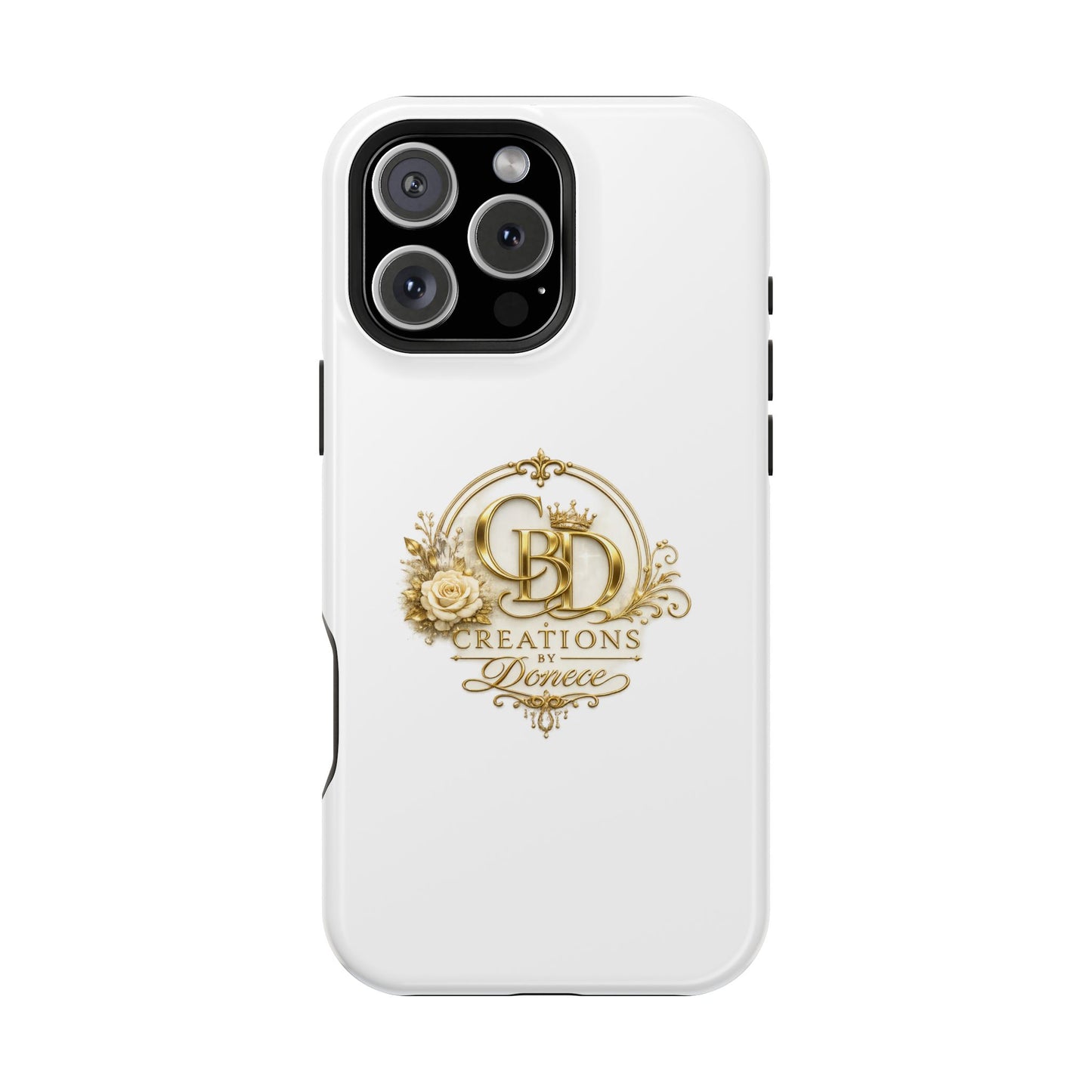 Magnetic Impact-Resistant Phone Case — Gold Floral Crest Logo