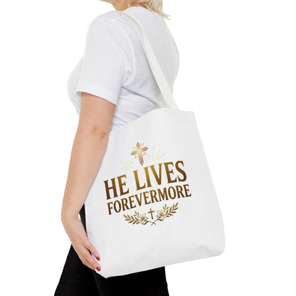 He Lives Forevermore Tote Bag – Christian Faith Cross Easter Canvas Tote