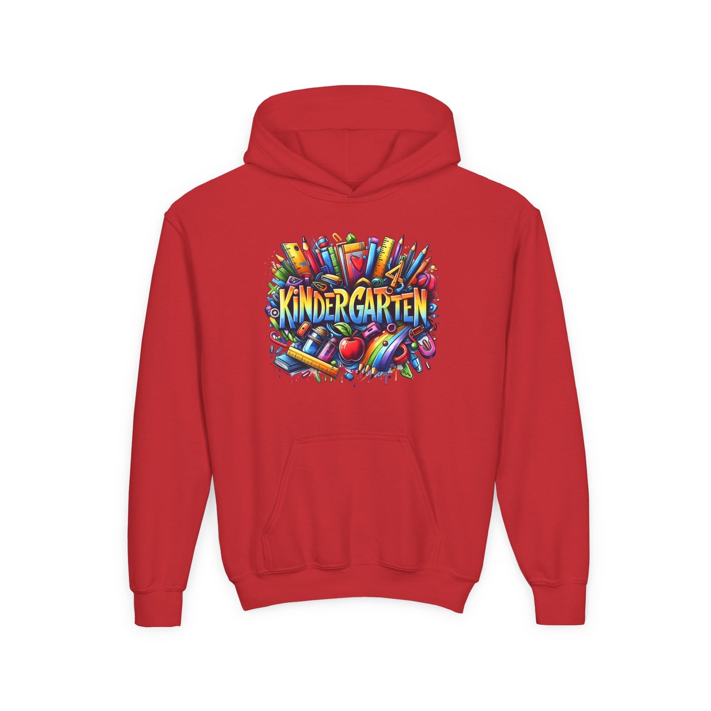 Kindergarten Kids Hoodie — Colorful School Supplies Back-to-School Sweatshirt