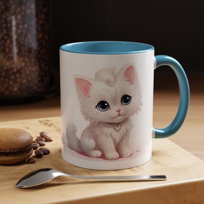 Cute White Kitten Accent Coffee Mug — 11/15oz Cat Lover Gift