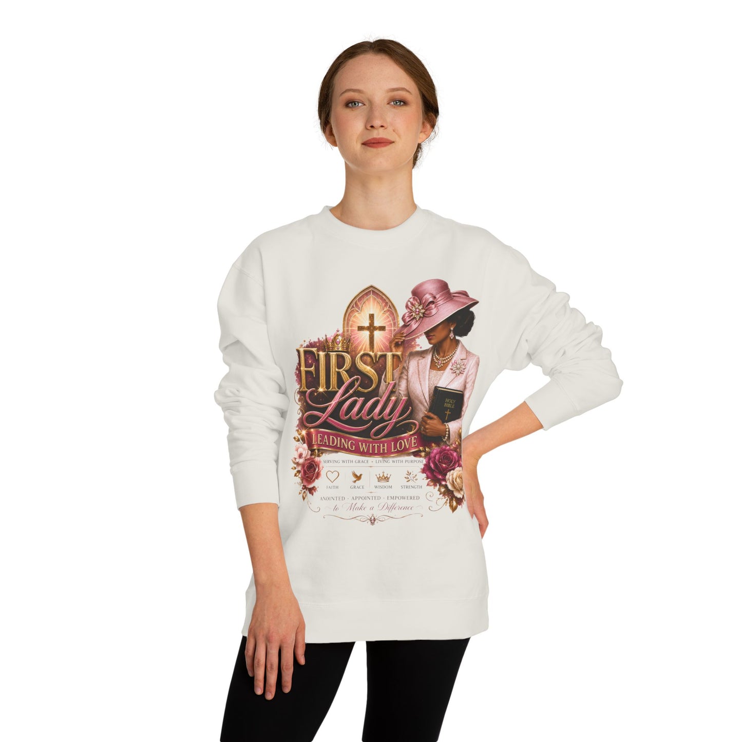 First Lady Christian Sweatshirt - Leading With Love Religious Church Pullover