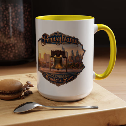 Pennsylvania Keystone State Coffee Mug — Liberty Bell & Philadelphia Skyline Accent Mug (11/15oz)