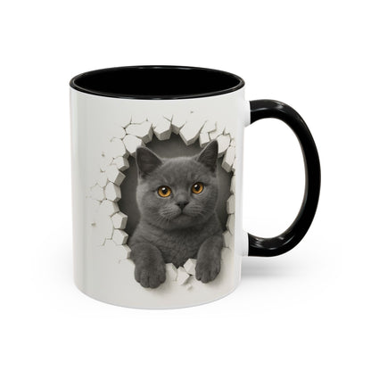 Peekaboo Grey Cat Accent Coffee Mug – Cute 11/15oz Cat Lover Gift