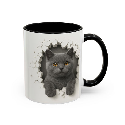 Peekaboo Grey Cat Accent Coffee Mug – Cute 11/15oz Cat Lover Gift