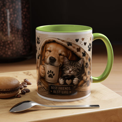 Dog and Cat Coffee Mug – "Best Friends, Best Life" Accent Tea Cup (11/15oz)