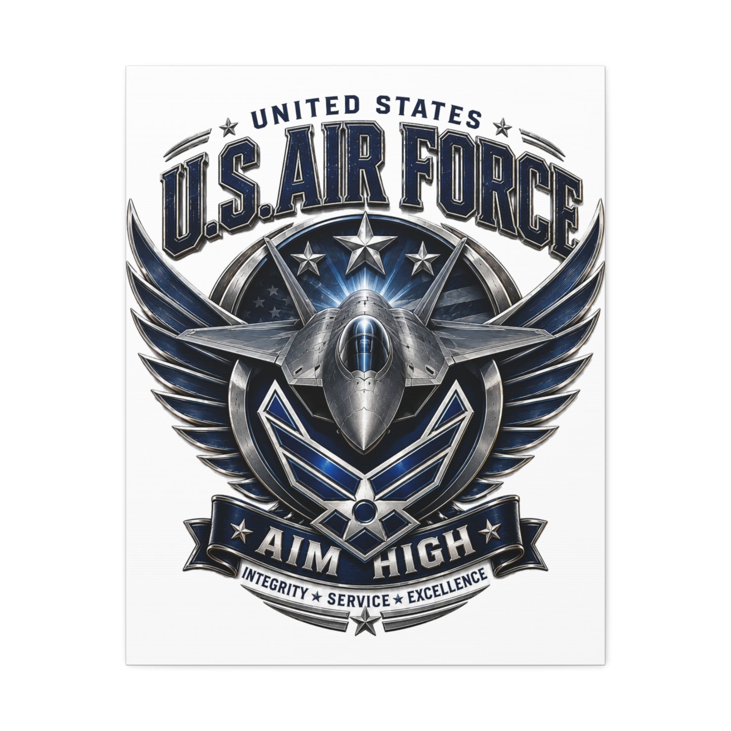 U.S. Air Force 'Aim High' Canvas – Military Jet Emblem Wall Art