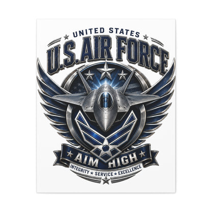 U.S. Air Force 'Aim High' Canvas – Military Jet Emblem Wall Art