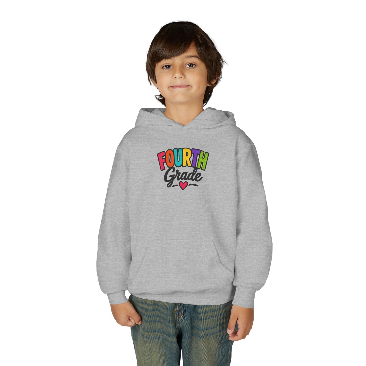 Fourth Grade Hoodie — Colorful Kids School Sweatshirt (“Fourth Grade” with Heart)