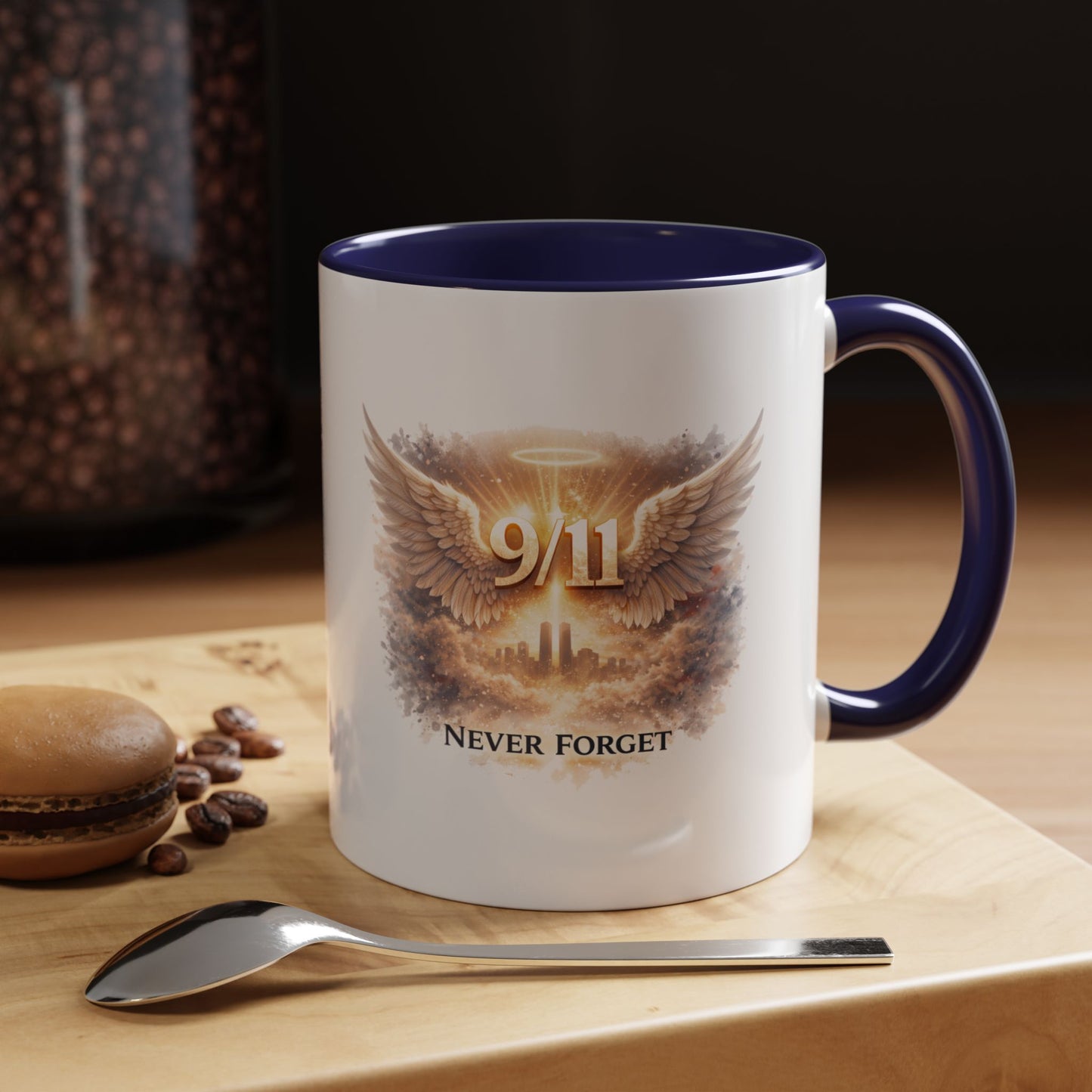 9/11 Never Forget Accent Coffee Mug — Memorial Tribute Ceramic Mug