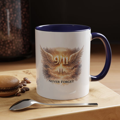 9/11 Never Forget Accent Coffee Mug — Memorial Tribute Ceramic Mug
