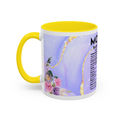 Mother Nutrition Facts Coffee Mug — Floral “Amazing Mom” 11/15oz Accent Mug