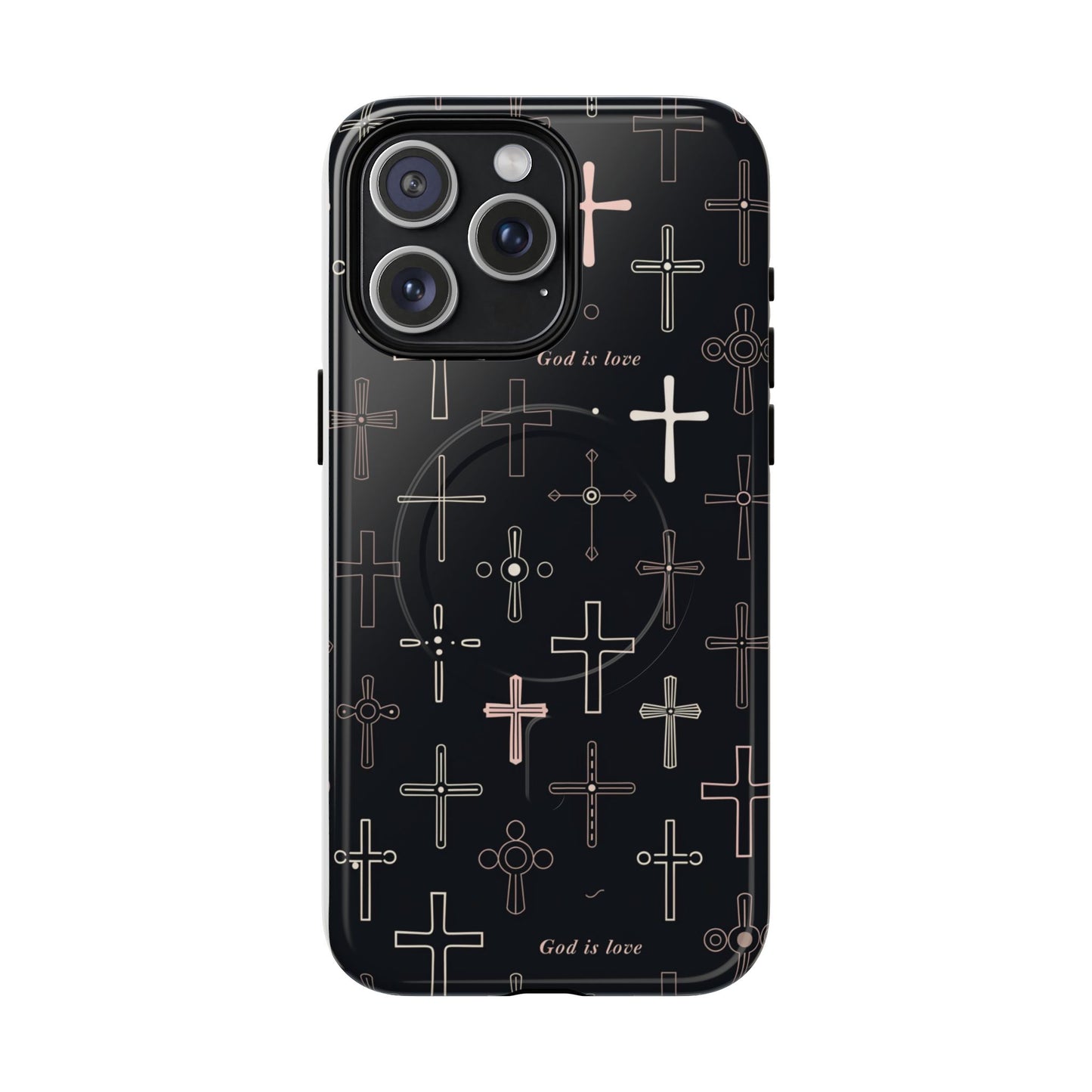 Magnetic Phone Case — Black Cross Pattern with "God is love"