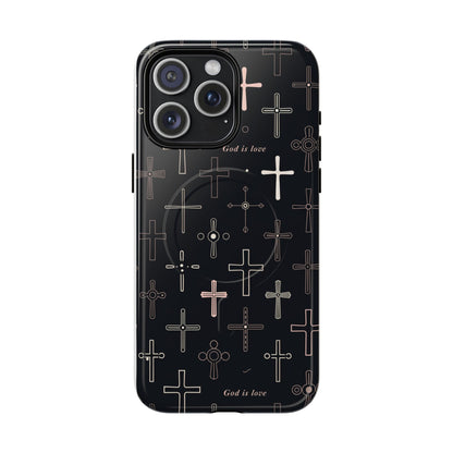 Magnetic Phone Case — Black Cross Pattern with "God is love"