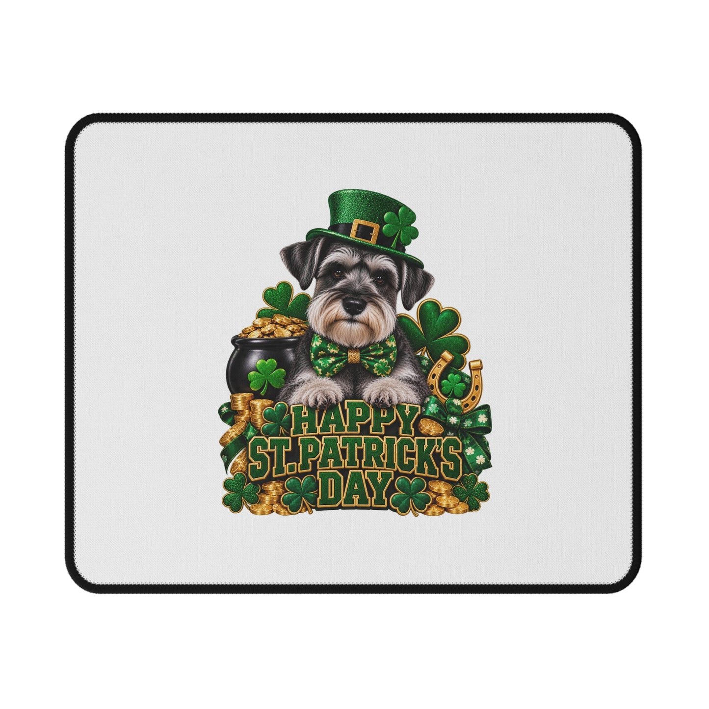 St. Patrick’s Day Schnauzer Gaming Mouse Pad — Non-Slip Lucky Shamrock Design