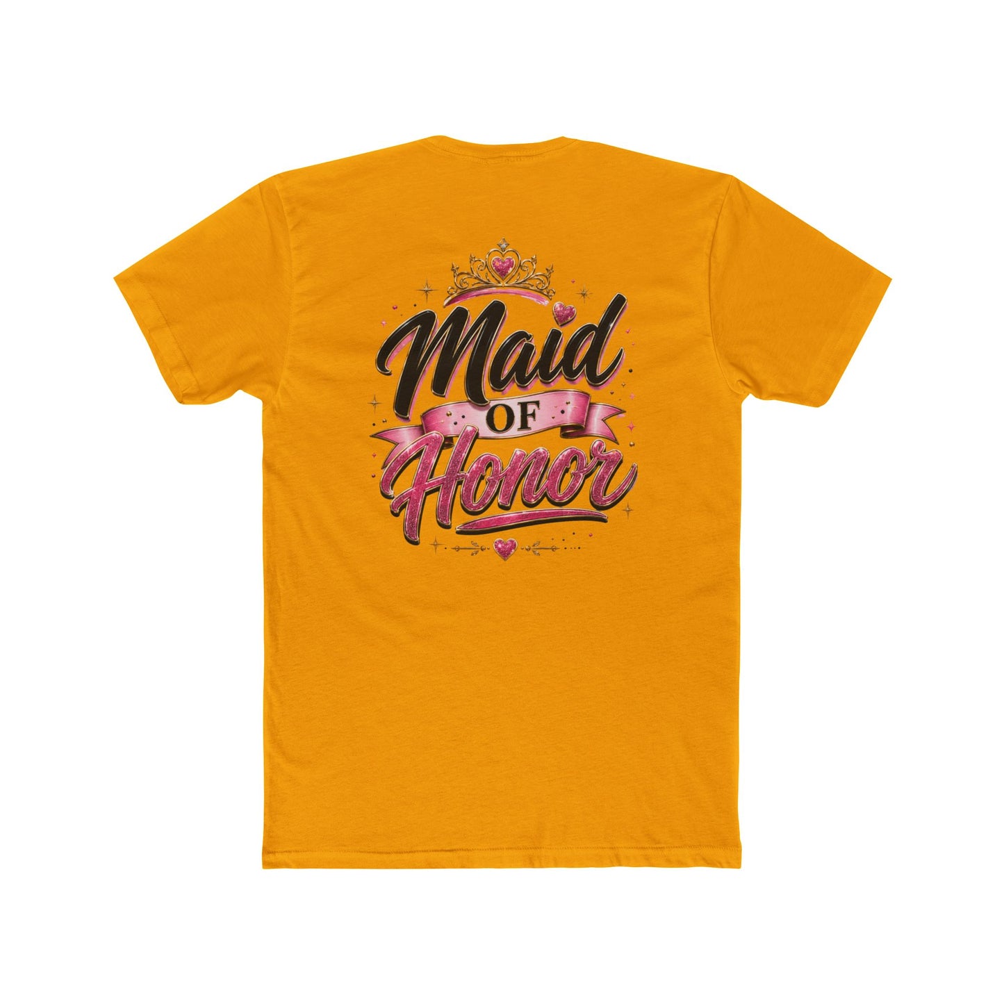 Maid of Honor T-Shirt — Bridal Party Tee with Crown & Pink Ribbon Design