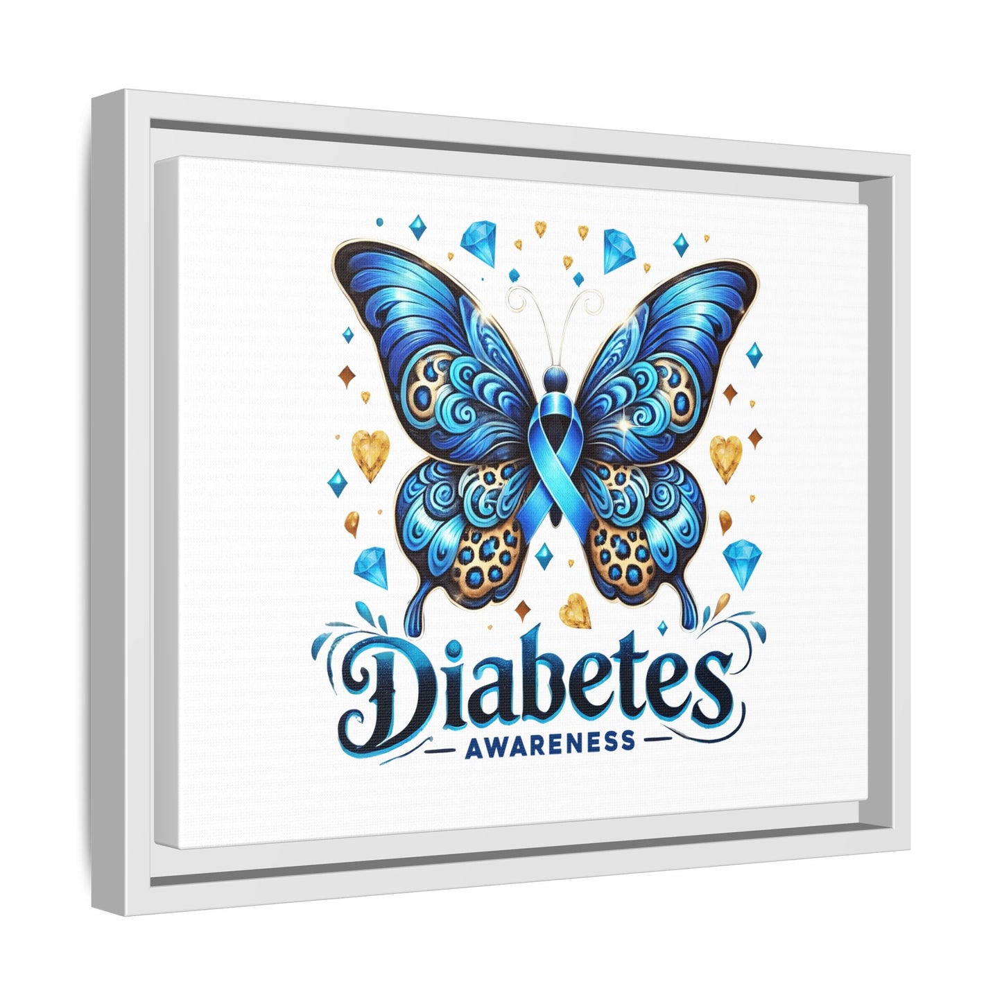 Diabetes Awareness Blue Ribbon Butterfly Matte Framed Canvas