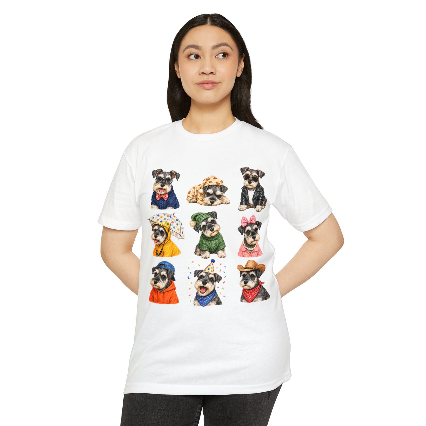 Schnauzer Crew Portrait T‑Shirt — Cute Dogs in Costumes Tee