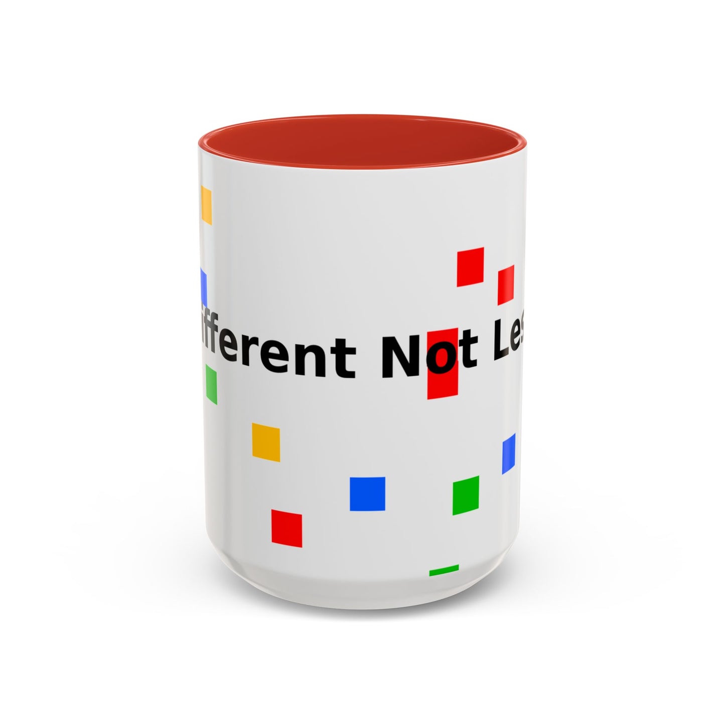 Accent Coffee Mug — 'Different Not Less' Pride-Inclusive Color Block Design (11/15oz)