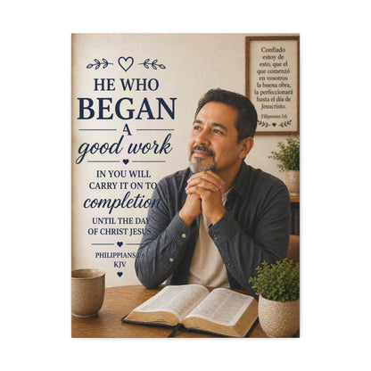 Philippians Canvas Wall Art — "He Who Began a Good Work" Inspirational Bible Verse Stretched Canvas