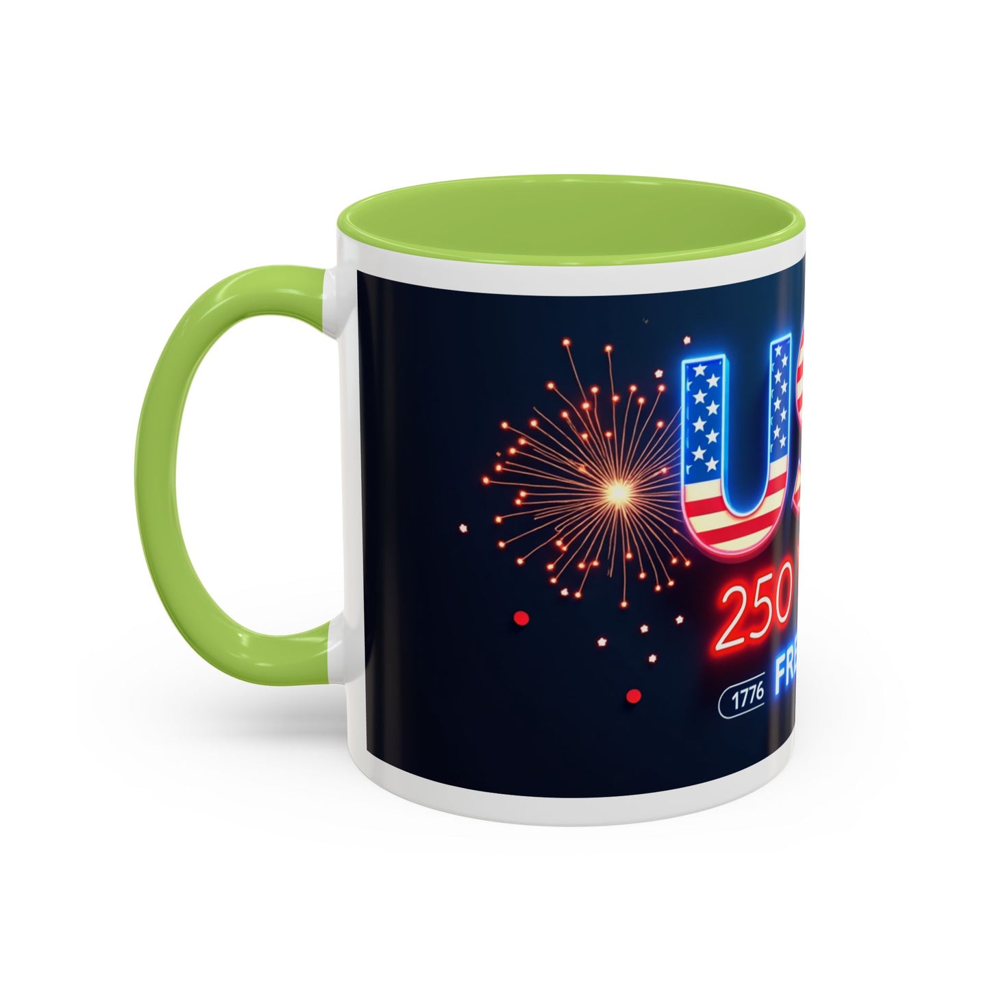 USA 250 Years of Freedom Accent Coffee Mug — Patriotic 1776–2026 Fireworks Design (11/15oz)