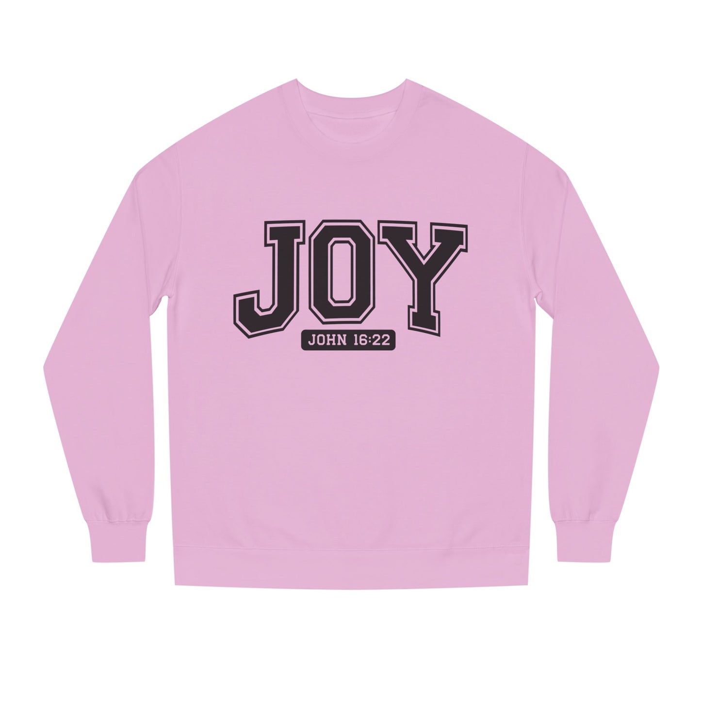 JOY Crewneck Sweatshirt — Bold Collegiate Faith Design (John 16:22)