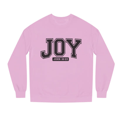 JOY Crewneck Sweatshirt — Bold Collegiate Faith Design (John 16:22)