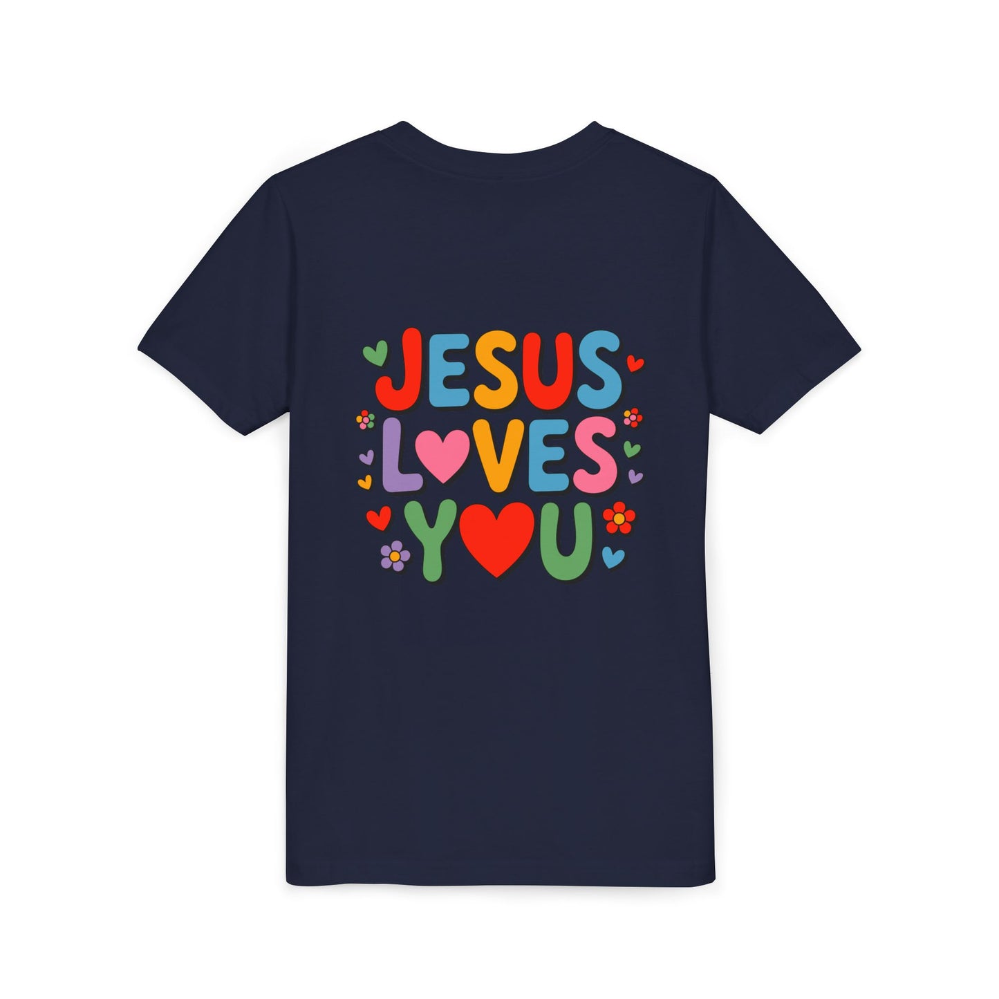 Youth Tee - "Jesus Loves You" Colorful Heart & Flower Christian Shirt