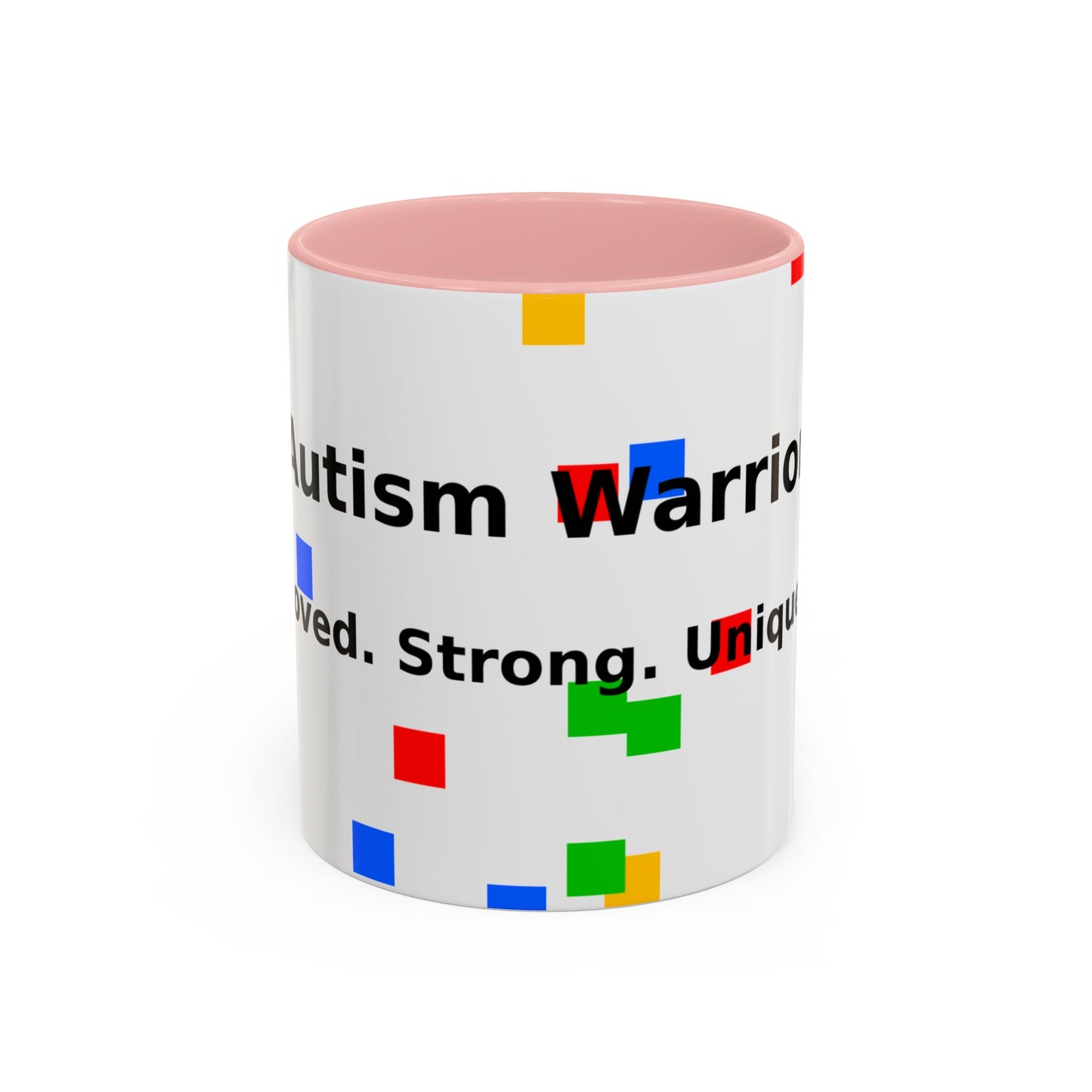 Autism Warrior Accent Coffee Mug – Bold Puzzle Pieces, Proud. Strong. Unique. (11/15oz)
