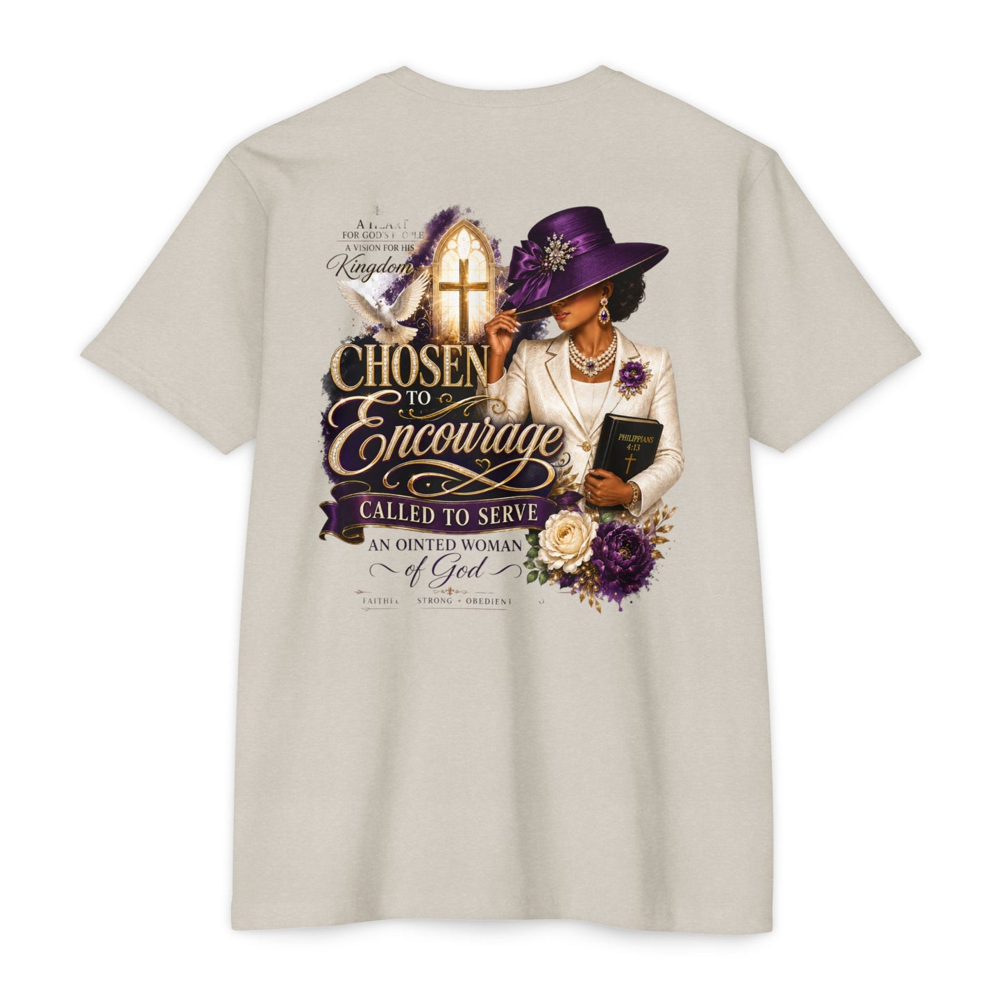 Chosen to Encourage Christian T-Shirt — 'Called to Serve' Purple Church Hat Design