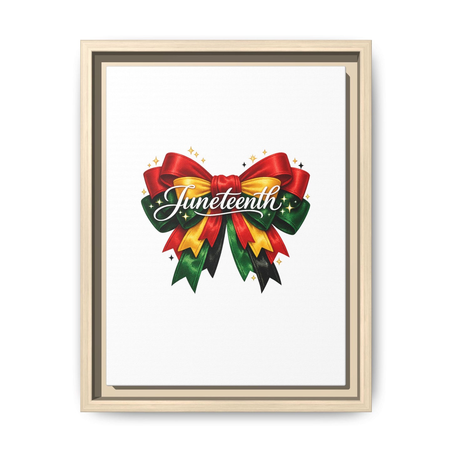 Juneteenth Framed Canvas Print – Festive Red, Green & Gold Ribbon Wall Art