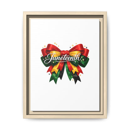 Juneteenth Framed Canvas Print – Festive Red, Green & Gold Ribbon Wall Art