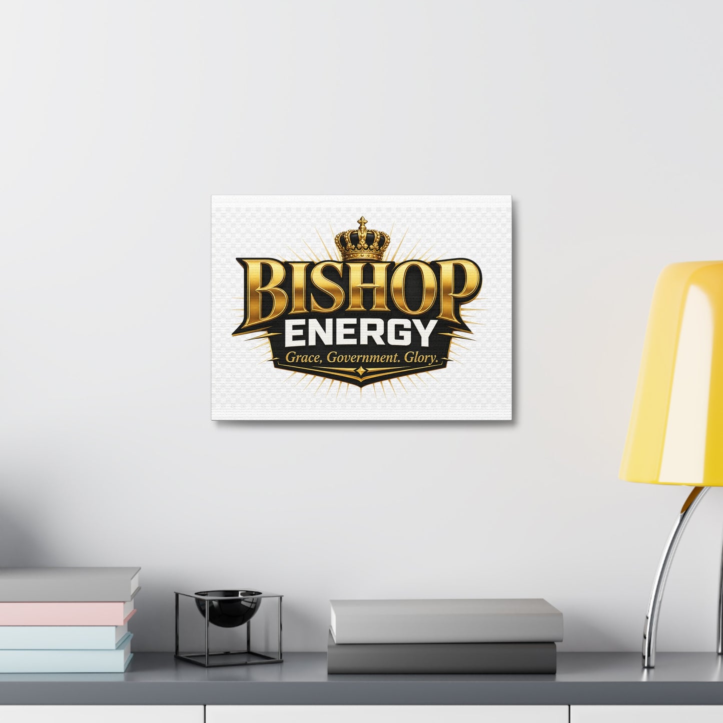 Bishop Energy Stretched Canvas - Gold Crown Emblem (Grace, Government, Glory)
