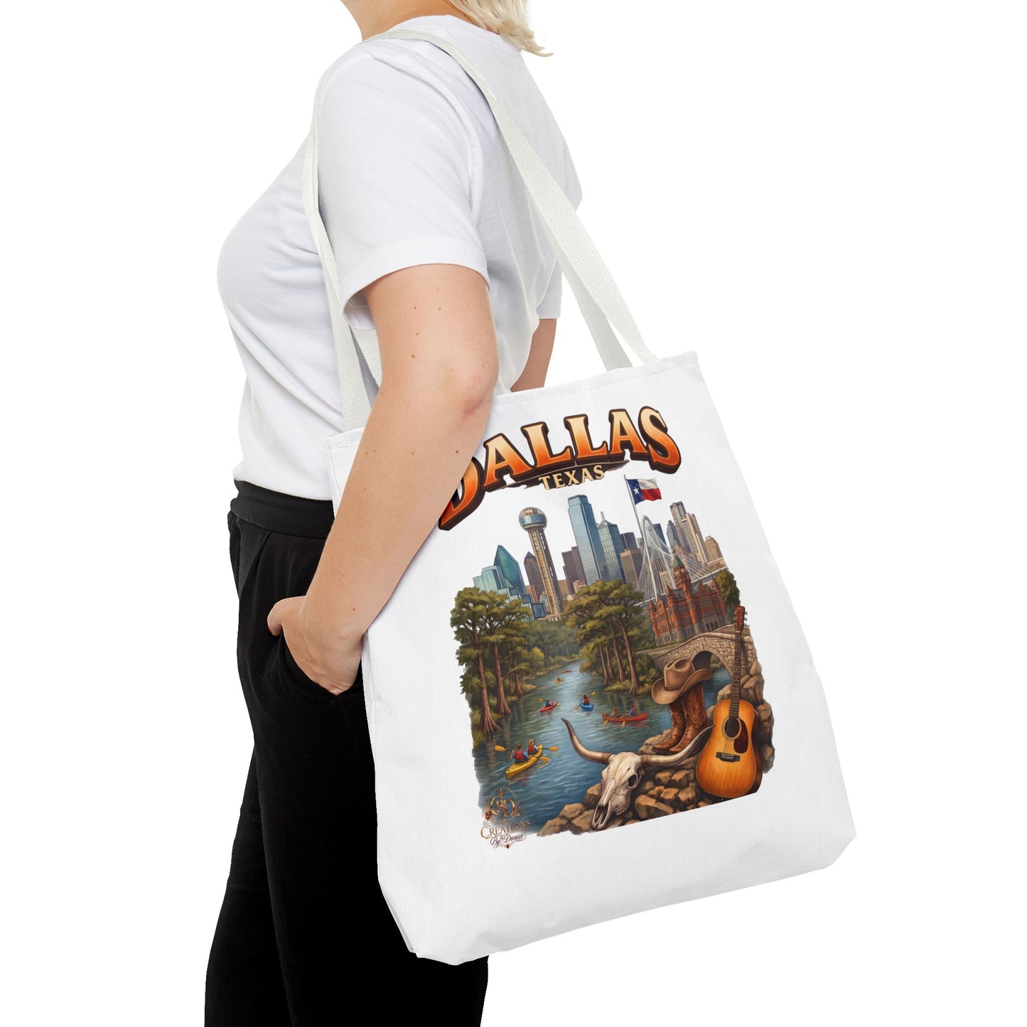 Dallas Texas Scenic Tote Bag – City Skyline & Guitar Souvenir Tote