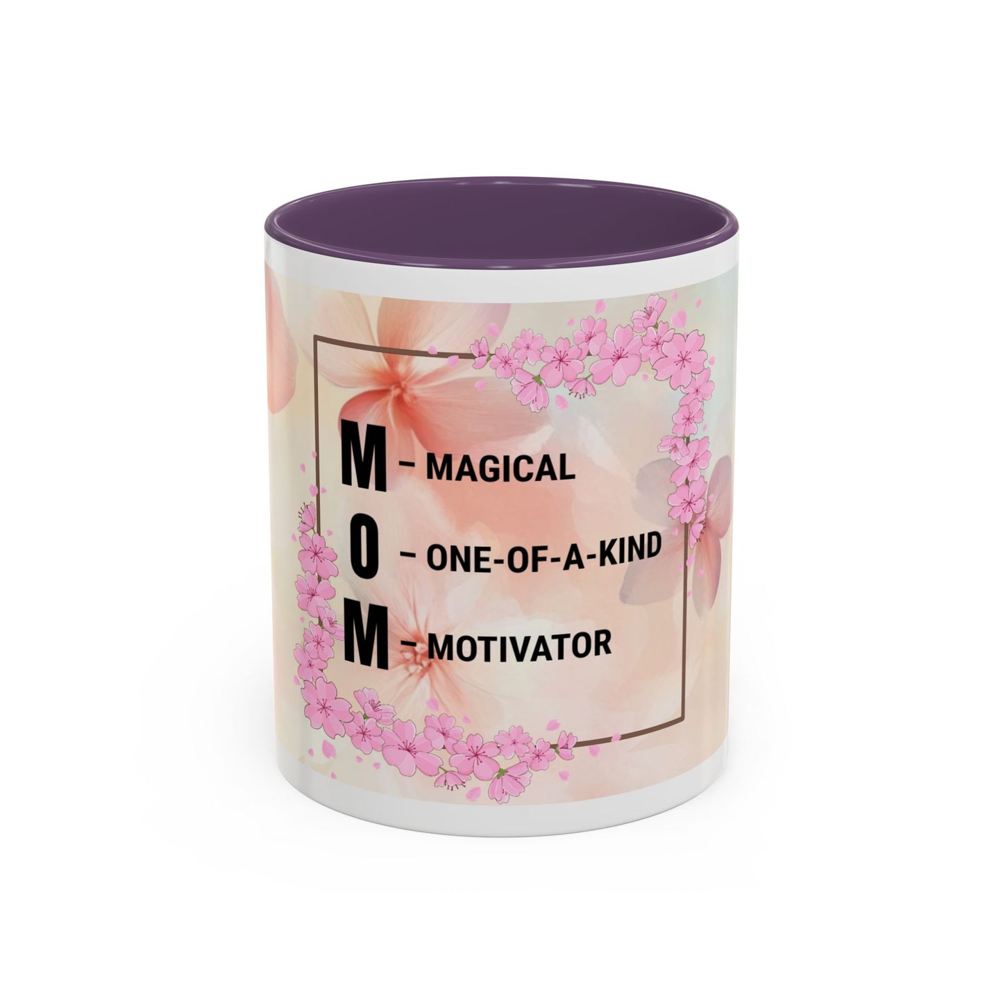 Mom Acronym Coffee Mug — "MOM: Magical • One-of-a-Kind • Motivator" Floral Accent
