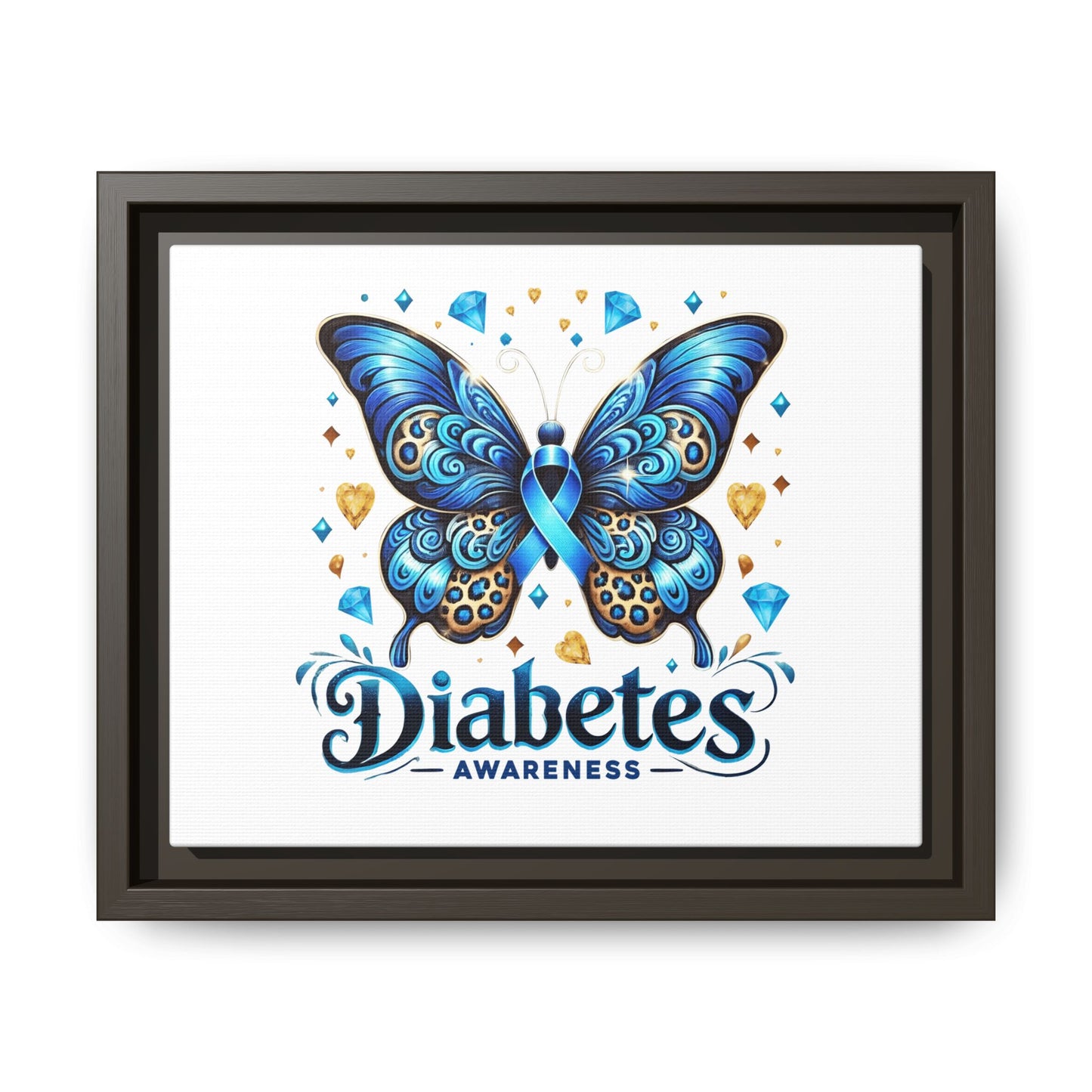 Diabetes Awareness Blue Ribbon Butterfly Matte Framed Canvas