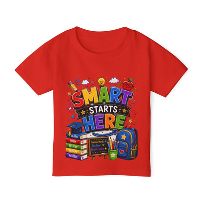 Toddler T-Shirt - "Smart Starts Here" Back-to-School Schoolhouse Design