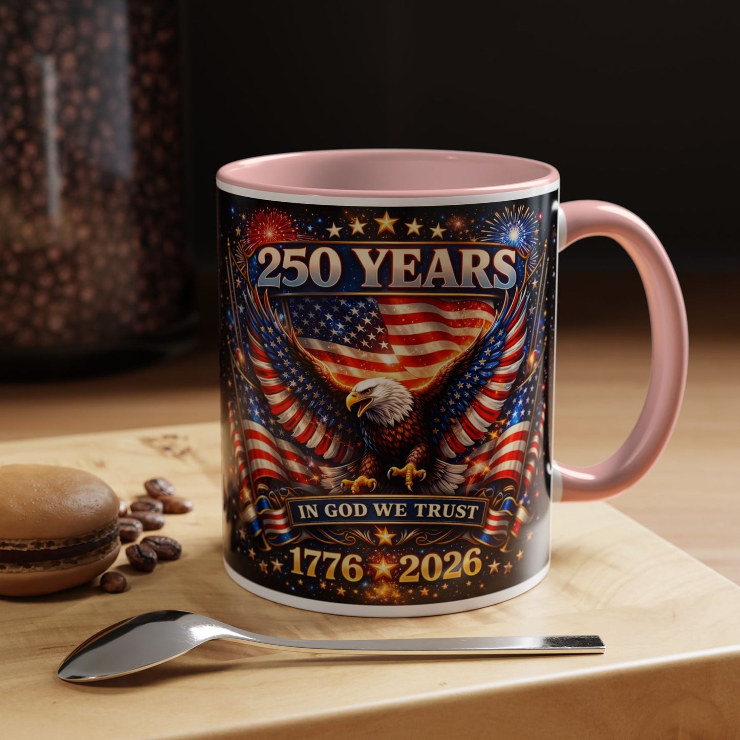 250 Years Patriotic Coffee Mug — In God We Trust 1776–2026