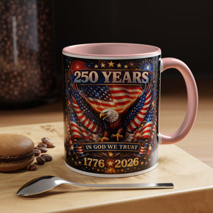 250 Years Patriotic Coffee Mug — In God We Trust 1776–2026