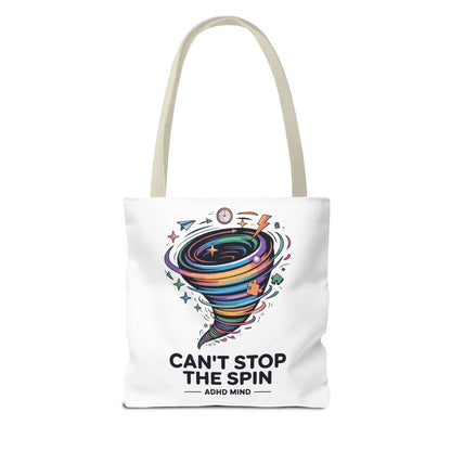 Tote Bag — “Can’t Stop The Spin” ADHD Mind Colorful Tornado Tote